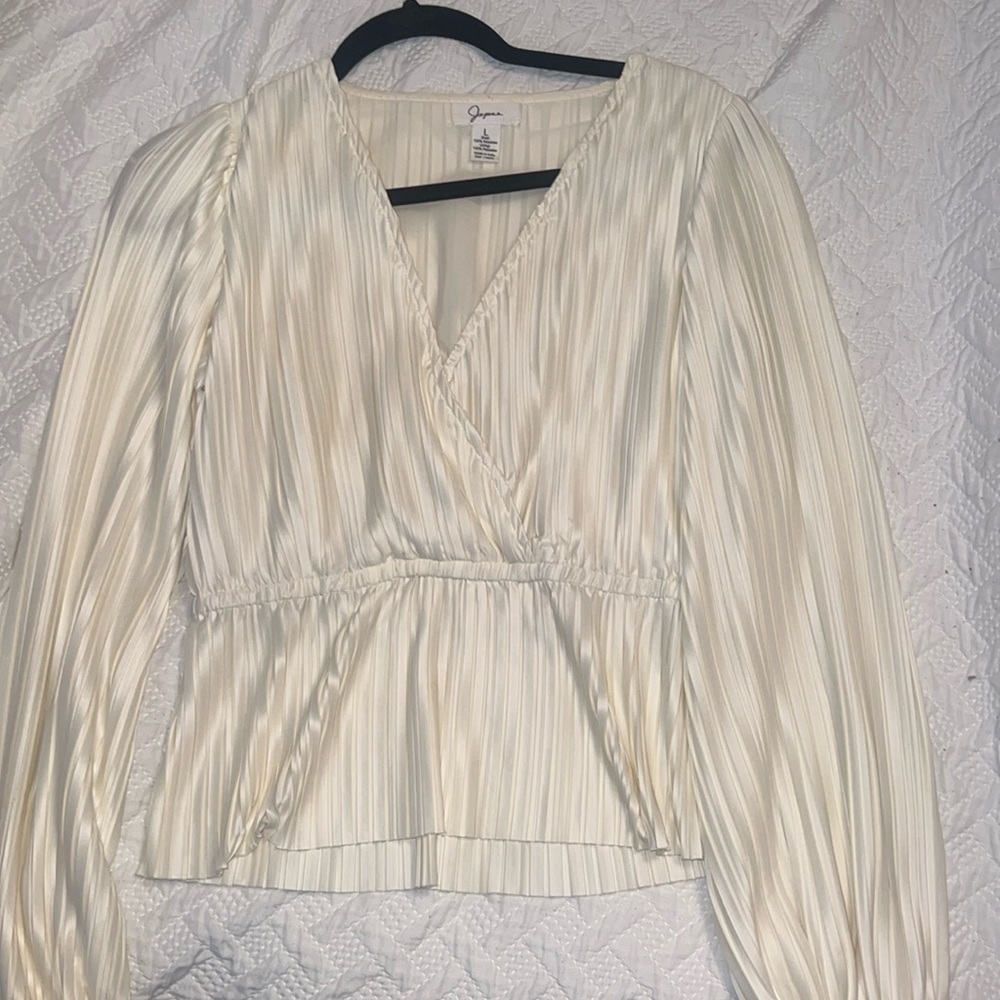 White pleated blouse! Runs small! Size large
